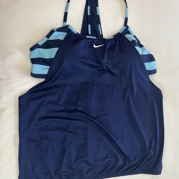 NWT Nike Women's Navy Striped Racerback Layered Tankini Swimsuit Top, Size XL - Picture 9 of 13